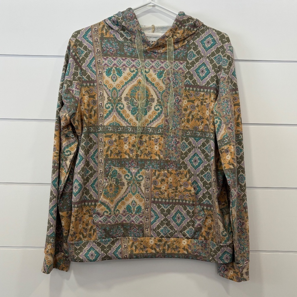 HS Idol lightweight multi colour patterned hoodie with front pocket size LG - Picture 1 of 15